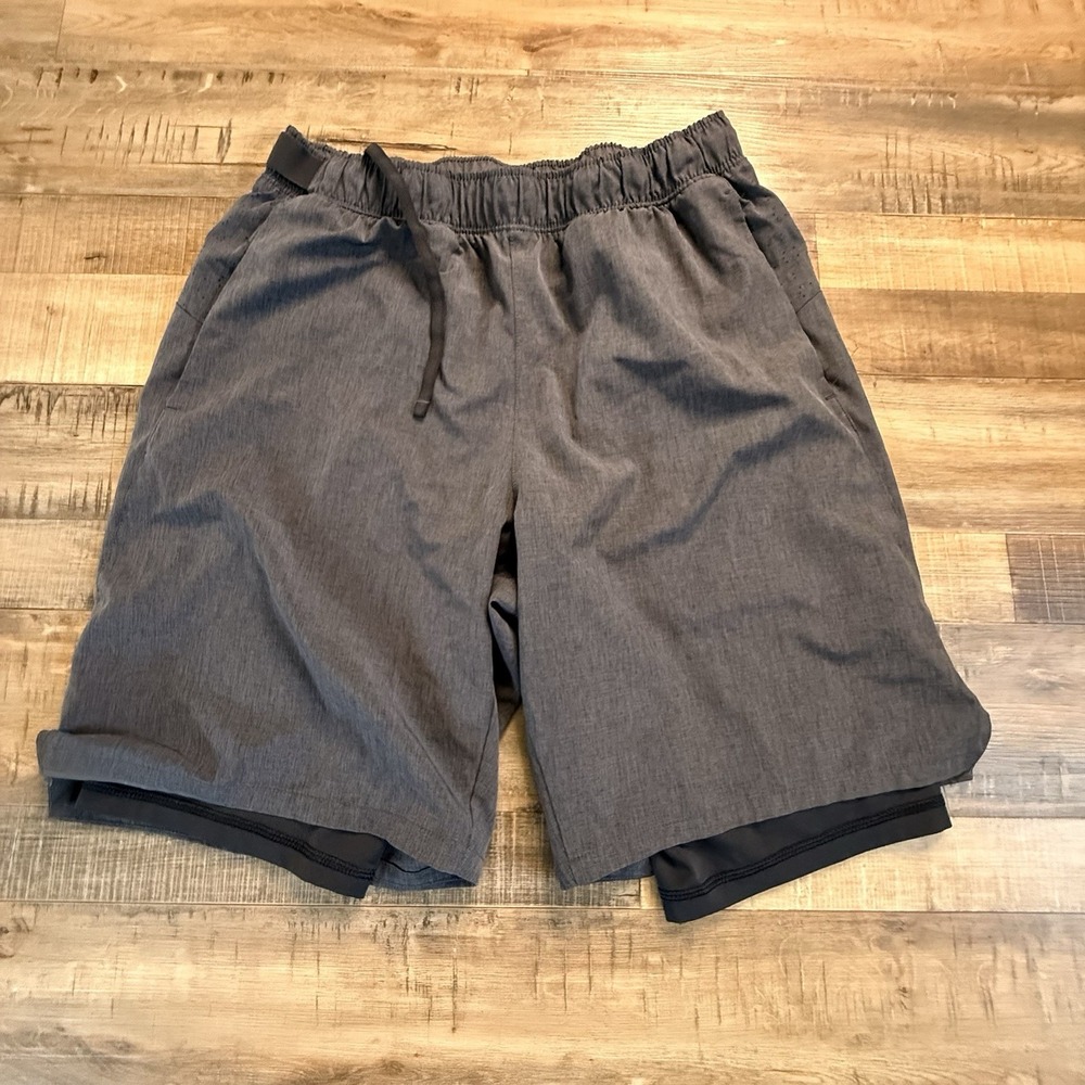 Mens Korsa 2 In 1 Compression Shorts Black Gray Medium Lined